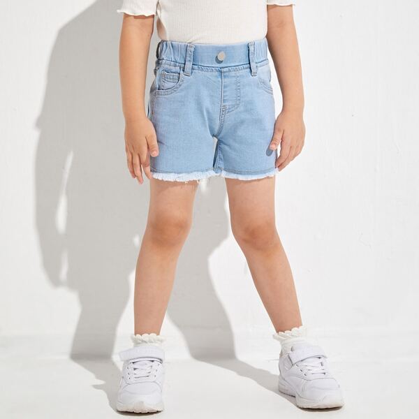 

Toddler Girls Solid Raw Hem Washed Denim Shorts, Light wash