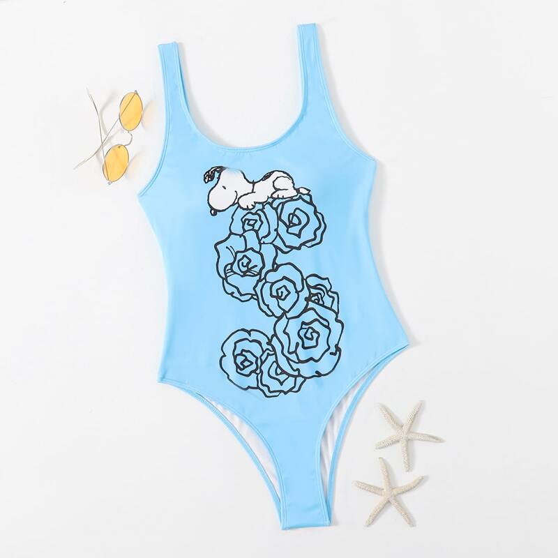 

Cartoon One Piece Swimsuit, Baby blue