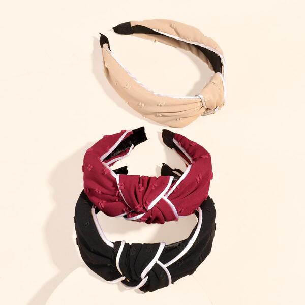 

3pcs Knot Design Wide Headband, Multicolor