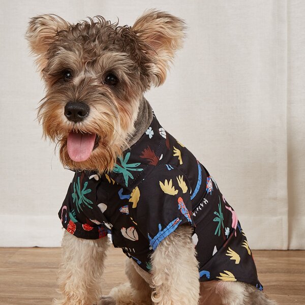 

Cartoon Graphic Pet Shirt, Black