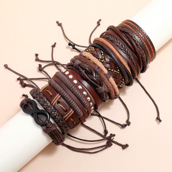 

12pcs Men PU Leather Bracelet, Multicolor