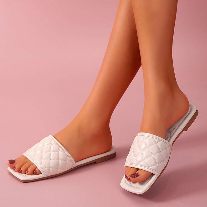 

Quilted Band Slides, White