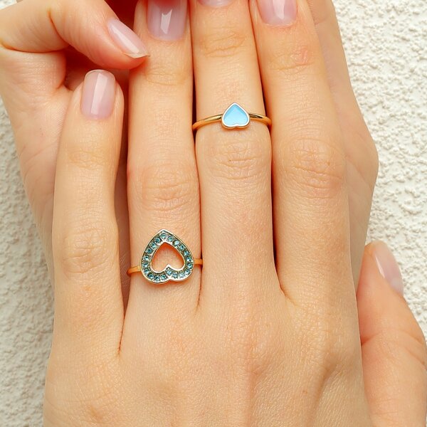 

2pcs Heart Decor Ring, Blue