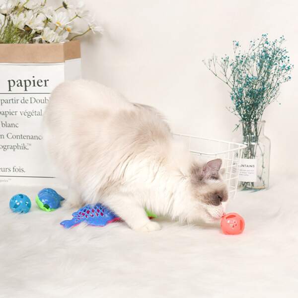

2pcs Random Color Cat Teaser Bell Ball & Fish Set, Multicolor