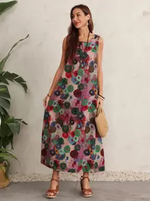 EMERY ROSE Vestido tank con estampado floral de cuello redondo - Multicolor - Ver 1