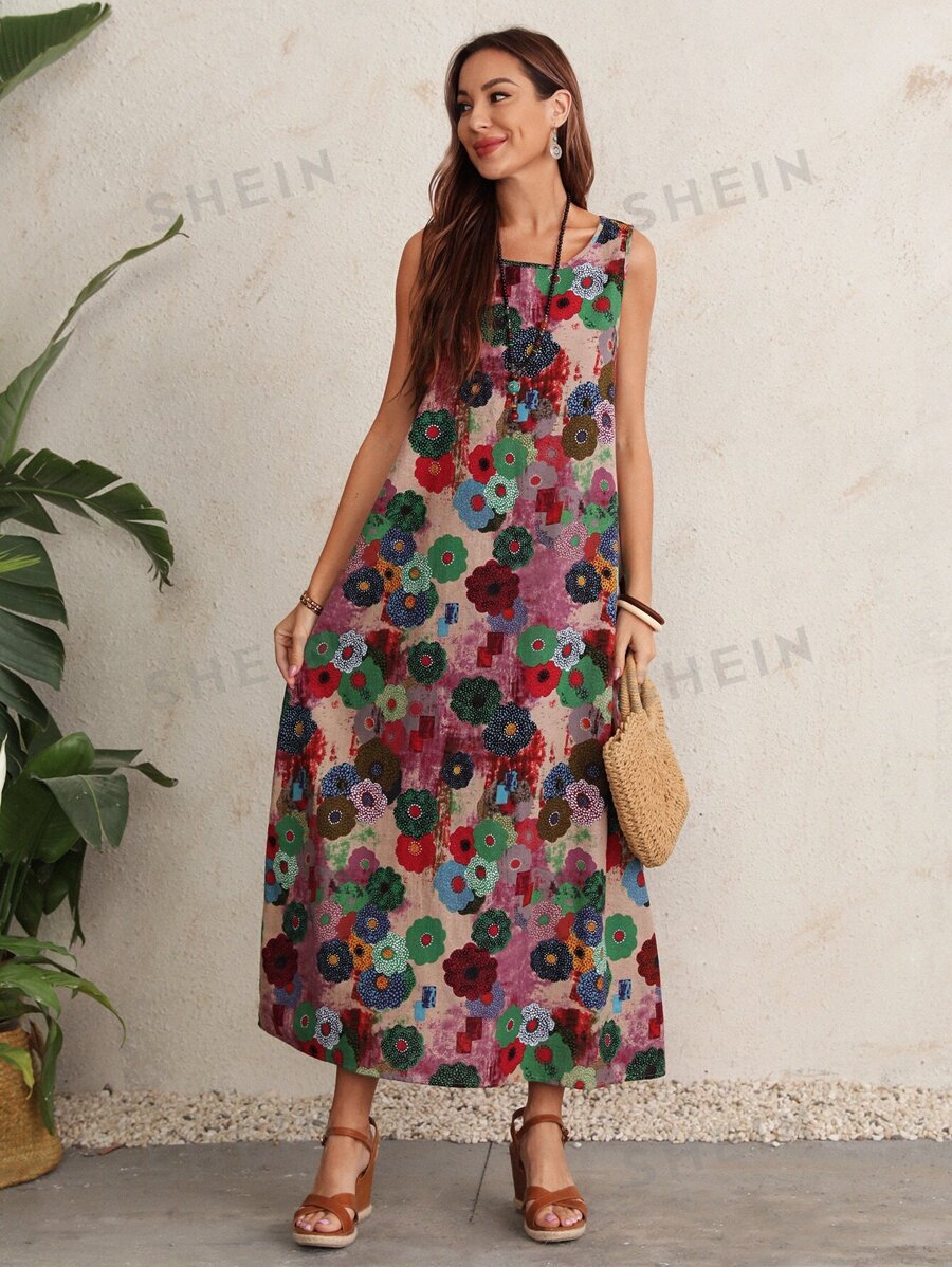EMERY ROSE Scoop Neck Floral Print Tank Dress | SHEIN UK
