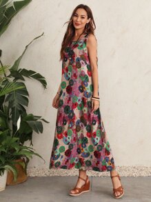 EMERY ROSE Vestido tank con estampado floral de cuello redondo - Multicolor - Ver 3