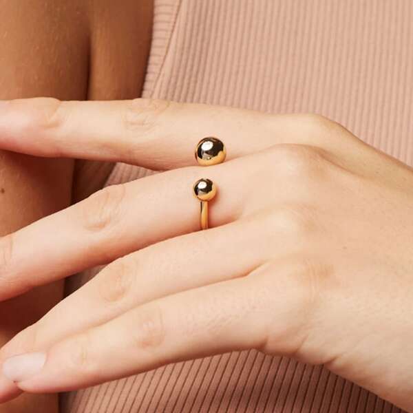 

Metal Ball Decor Cuff Ring, Gold