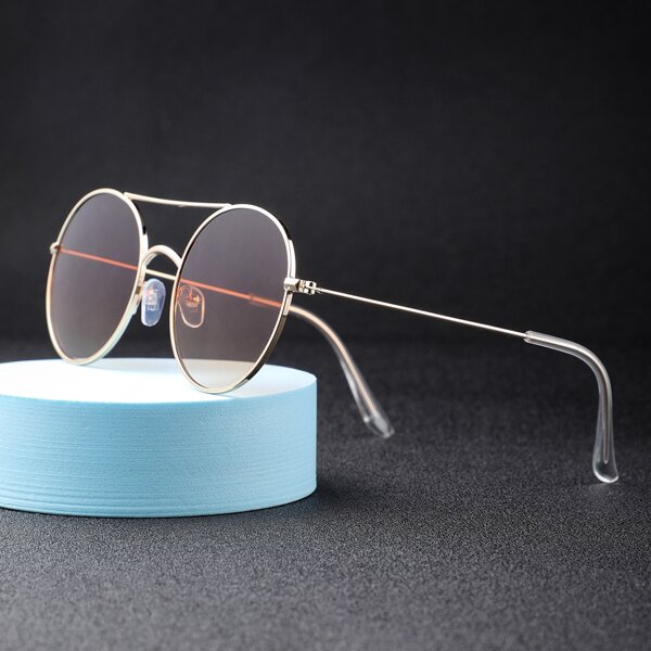 

Men Metal Round Frame Sunglasses, Brown
