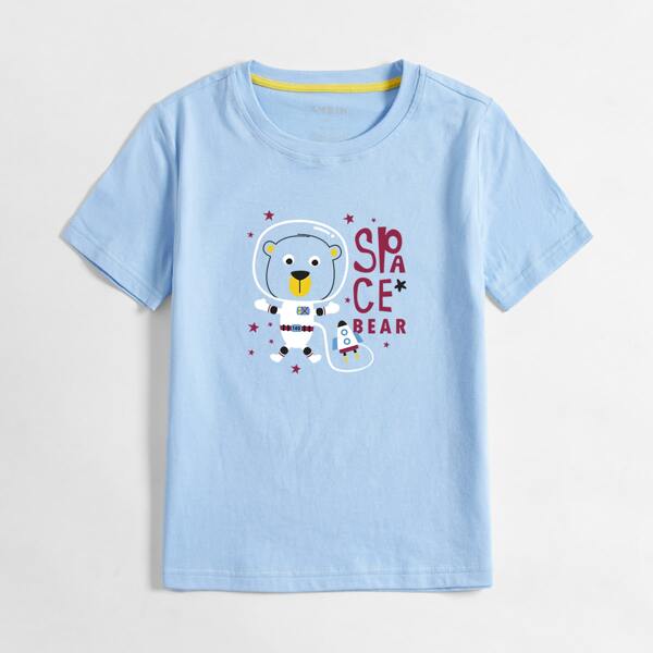 

Toddler Boys Cartoon Bear And Letter Graphic Tee, Baby blue
