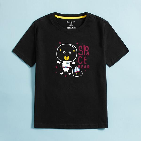 

Toddler Boys Cartoon Bear And Letter Graphic Tee, Black