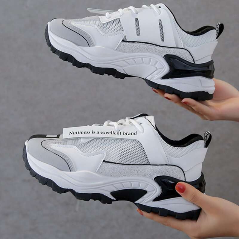 

Colorblock Lace-up Chunky Sneakers, Black and white