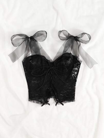 ملابس داخلية من الدانتيل الزهري مع ربطة على الكتف وسلك داخلي، صدرية كورسيه، مظهر بادي