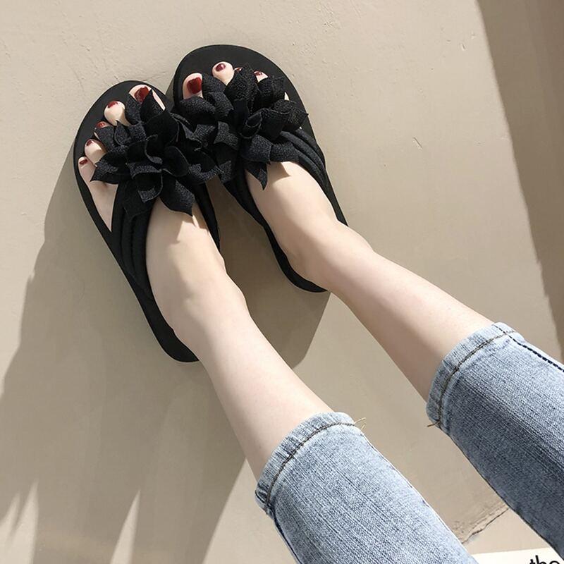 

Floral Flip Flops, Black