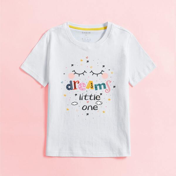 

Toddler Girls Cartoon And Letter Graphic Tee, White