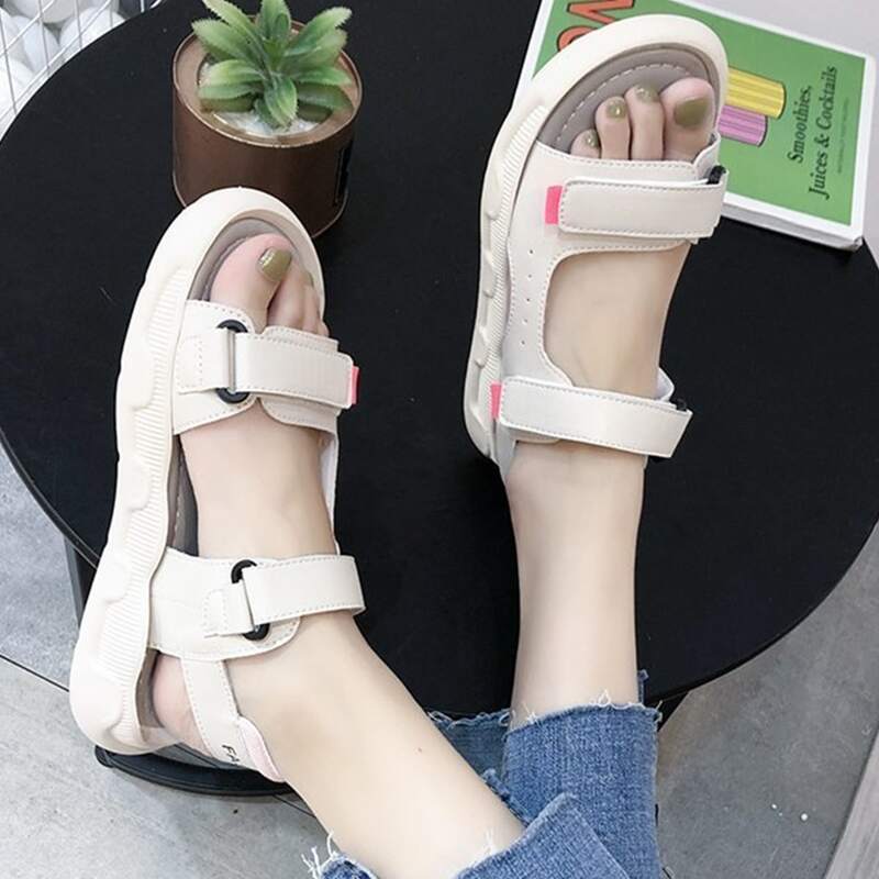 

Velcro Strap Sport Sandals, Beige