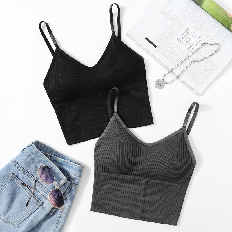 

2pc Seamless Rib Knit Sports Bra, Multicolor