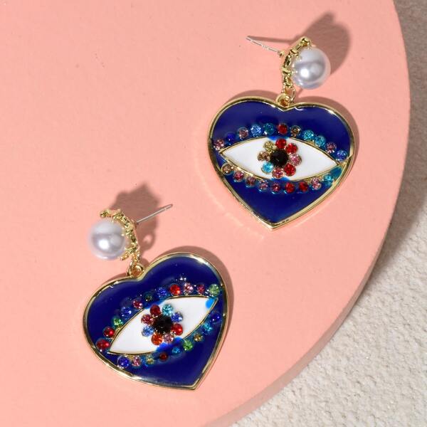 

Rhinestone Detail Heart Earrings, Multicolor
