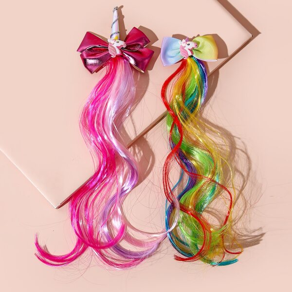

2pcs Girls Hair Wig Decor Hair Clip, Multicolor