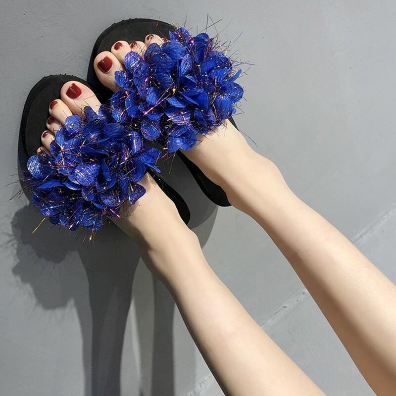 

Floral Band Slide Sandals, Blue