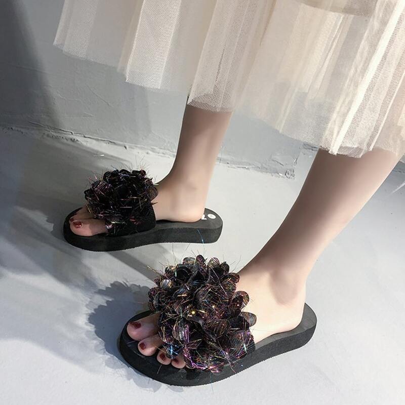 

Floral Band Slide Sandals, Black
