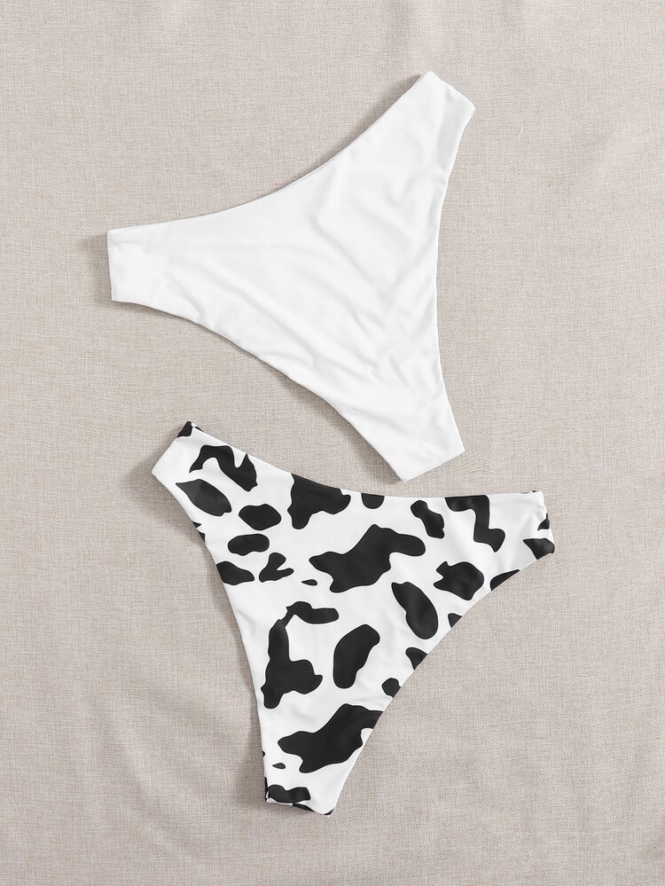 2 Packs Plus Size Cow Print Bikini Panty Set - Black and White - View 2