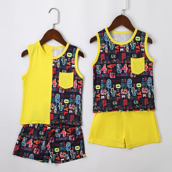 

Toddler Boys 4pcs Letter Graphic Tank Top & Track Shorts, Multicolor
