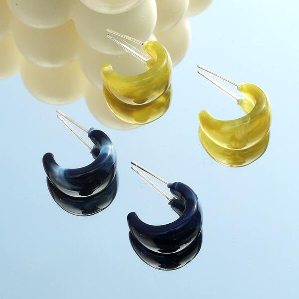 

2pairs Resin Earrings, Multicolor