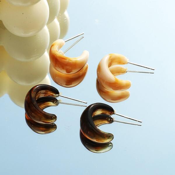 

2pairs Resin Earrings, Multicolor