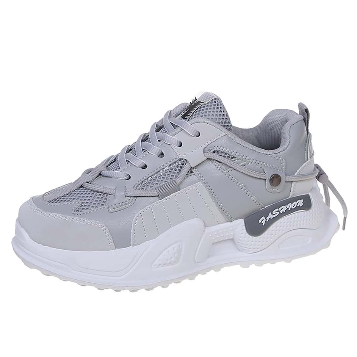 

Tie Back Lace-up Mesh Chunky Sneakers, Grey