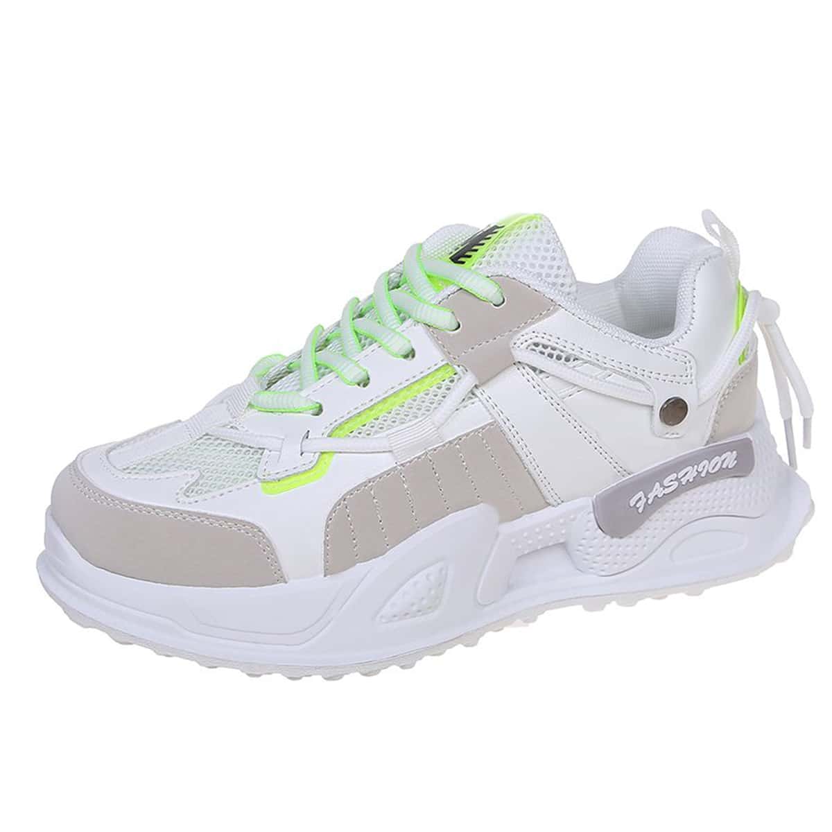 

Tie Back Lace-up Mesh Chunky Sneakers, White