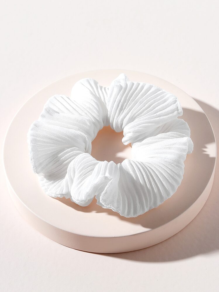 Solid Pleated Scrunchie Valentine's Day Valentines Scrunchies Hair Ties Scrunchy Hair Ties, Casual Ponytail Head Accessories Elastic Band - White - View 1