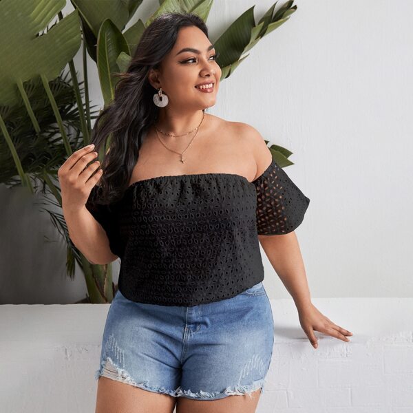 

Plus Eyelet Embroidery Bardot Blouse, Black