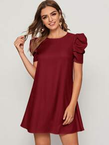 SHEIN Privé Vestido túnico de espalda con abertura de ojo de manga farol - Granate - Ver 1