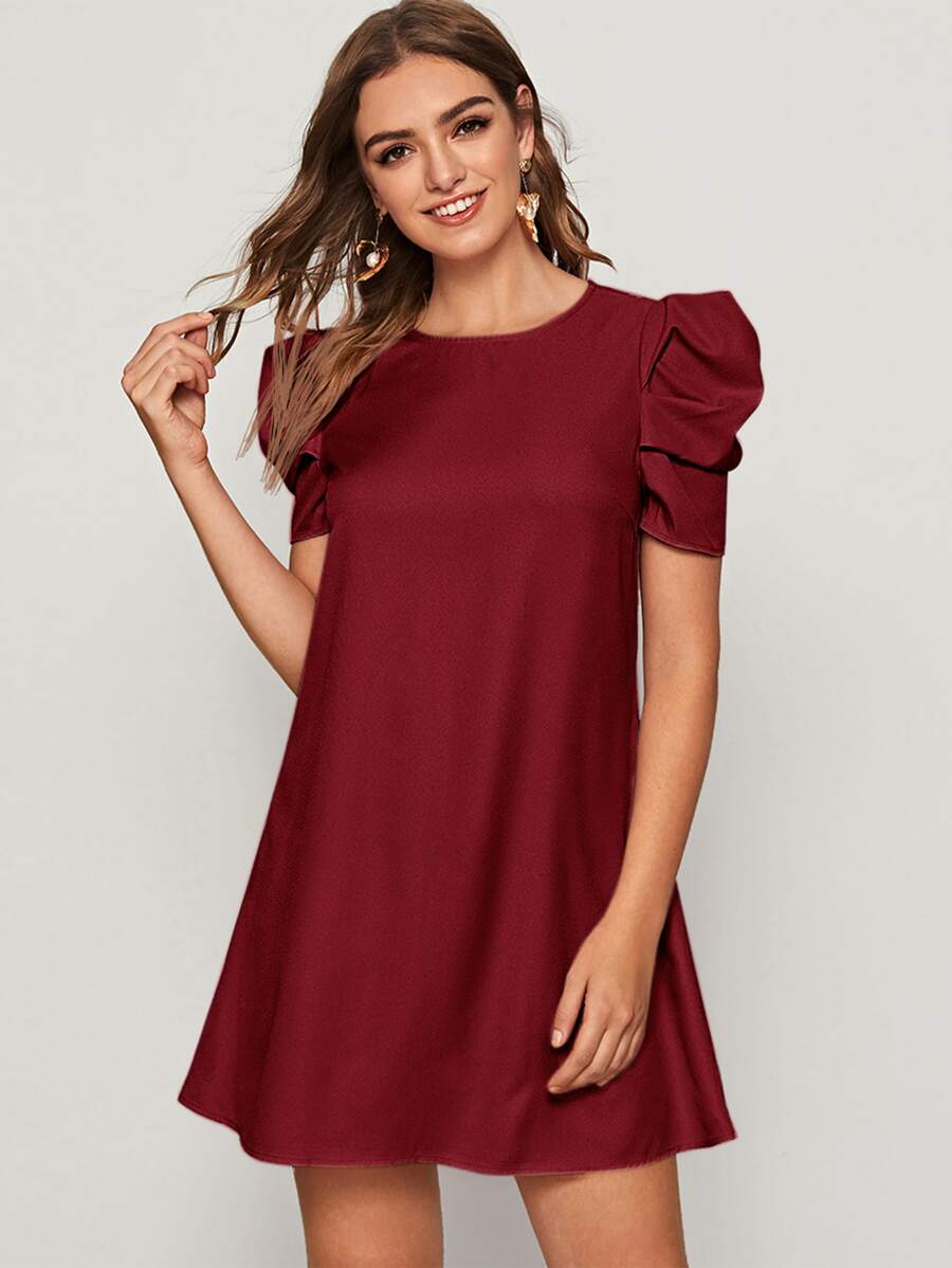 SHEIN Privé Vestido túnico de espalda con abertura de ojo de manga farol - Granate - Ver 1