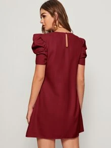 SHEIN Privé Vestido túnico de espalda con abertura de ojo de manga farol - Granate - Ver 2