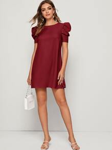 SHEIN Privé Vestido túnico de espalda con abertura de ojo de manga farol - Granate - Ver 3