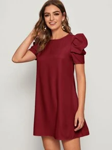 SHEIN Privé Vestido túnico de espalda con abertura de ojo de manga farol - Granate - Ver 4