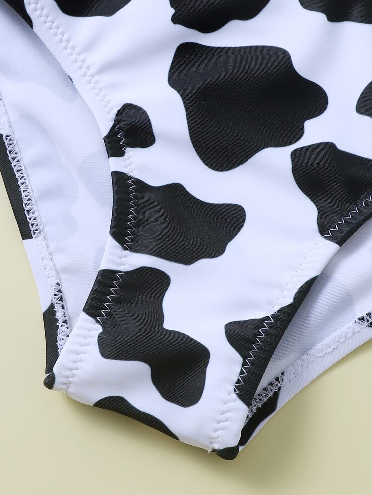 Young Girl Cow Print Bikini Set Summer Beach - Black and White - View 5