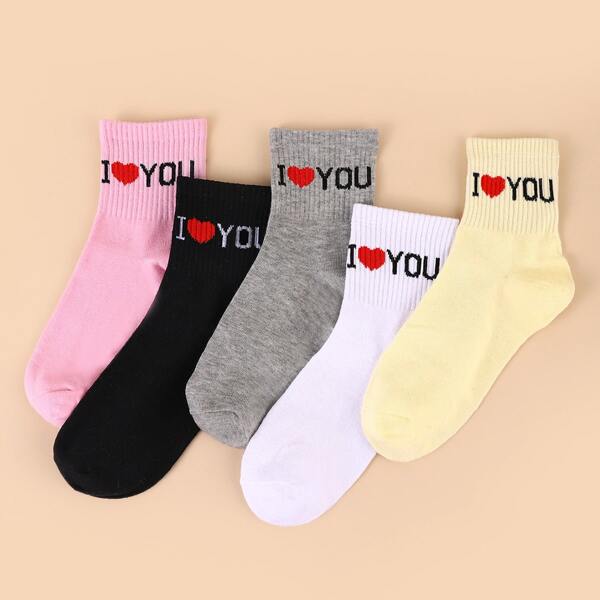 

5pairs Letter Graphic Crew Socks, Multicolor