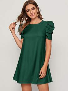 SHEIN Privé Vestido túnico de espalda con abertura de ojo de manga farol - Verde Oscuro - Ver 1