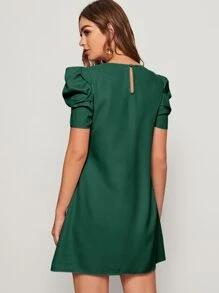 SHEIN Privé Vestido túnico de espalda con abertura de ojo de manga farol - Verde Oscuro - Ver 2
