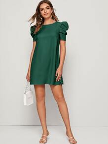SHEIN Privé Vestido túnico de espalda con abertura de ojo de manga farol - Verde Oscuro - Ver 3