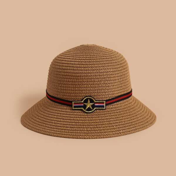 

Toddler Kids Star Embroidery Straw Hat, Khaki