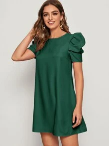 SHEIN Privé Vestido túnico de espalda con abertura de ojo de manga farol - Verde Oscuro - Ver 4