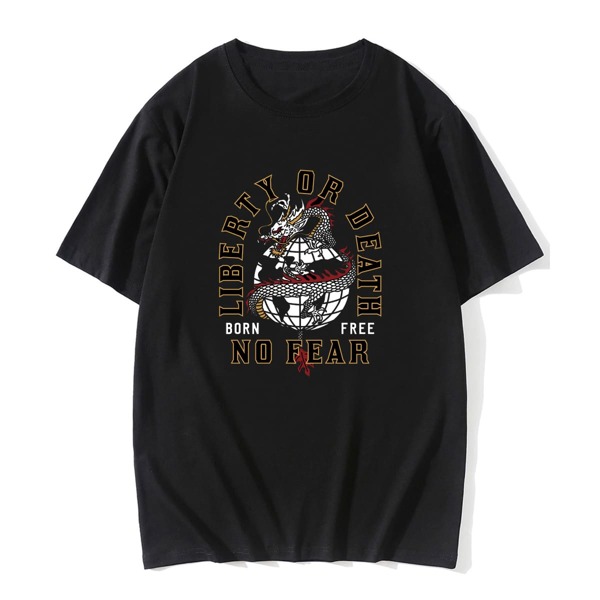 

Men Chinese Dragon And Letter Graphic Tee, Black