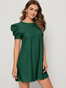 SHEIN Privé Vestido túnico de espalda con abertura de ojo de manga farol - Verde Oscuro - Ver 5