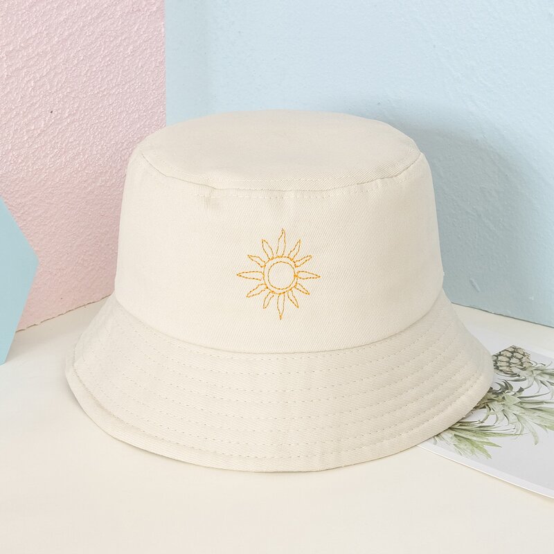 

Sun Embroidery Bucket Hat, Beige