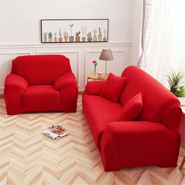 

Plain Sofa Cover & 1pc Cushion Cover Without Filler, Red
