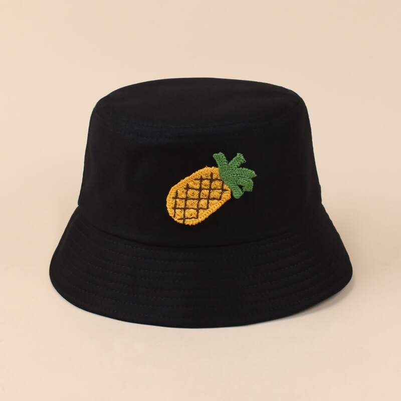 

Pineapple Embroidery Bucket Hat, Black